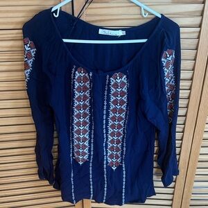 Solitaire Navy and Red Embroidered Blouse
